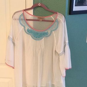 Sheer bohemian Flowy blouse, embroidered